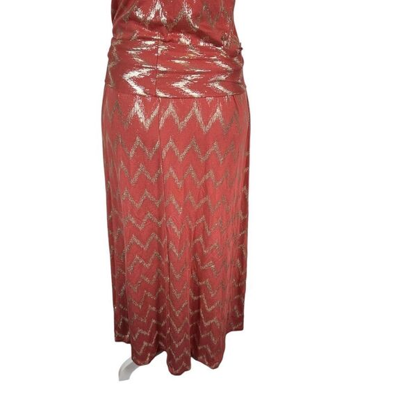 Soft Surroundings Alessandra Dark Coral & Gold Metallic Chevron Maxi Dress - Picture 10 of 11